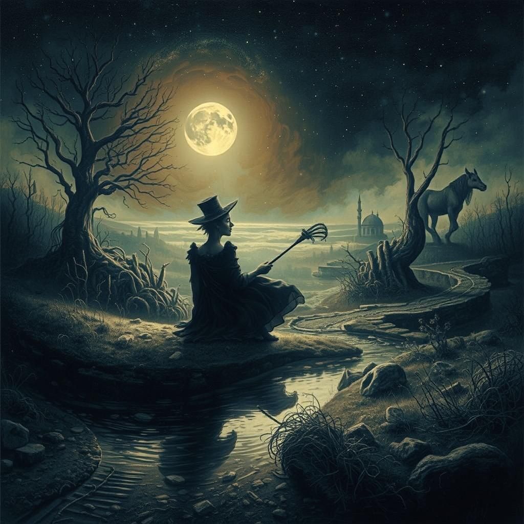 Nightmarish Witch in Dark Surrealist Style