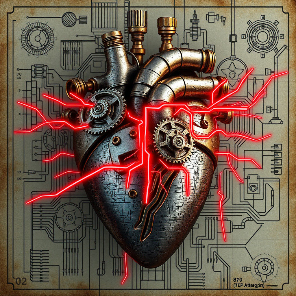 Mechanical Heart with Circuitry in Photorealistic Style