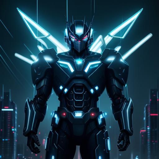 Cyberpunk Alien Beetle Warrior in Neon City