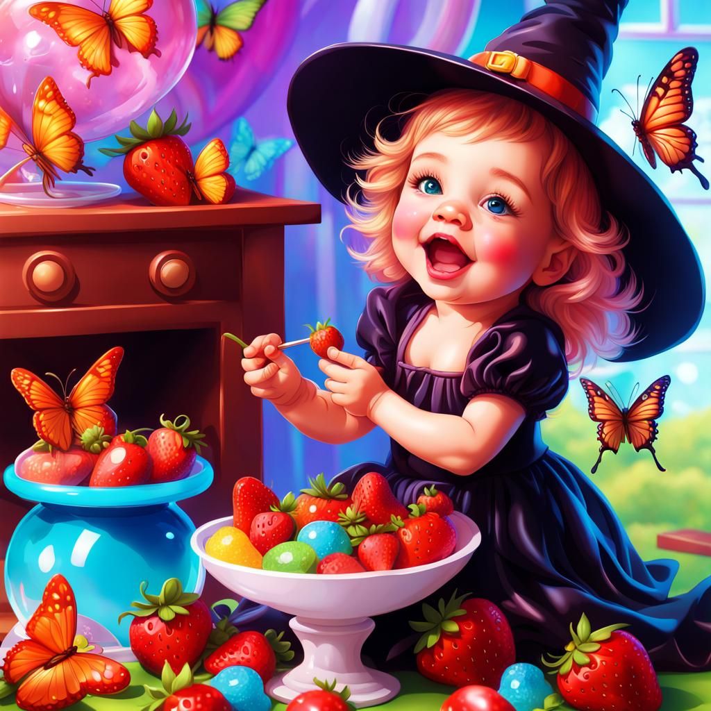 Baby Witch in Crystal Globe: Candy Art Illustration