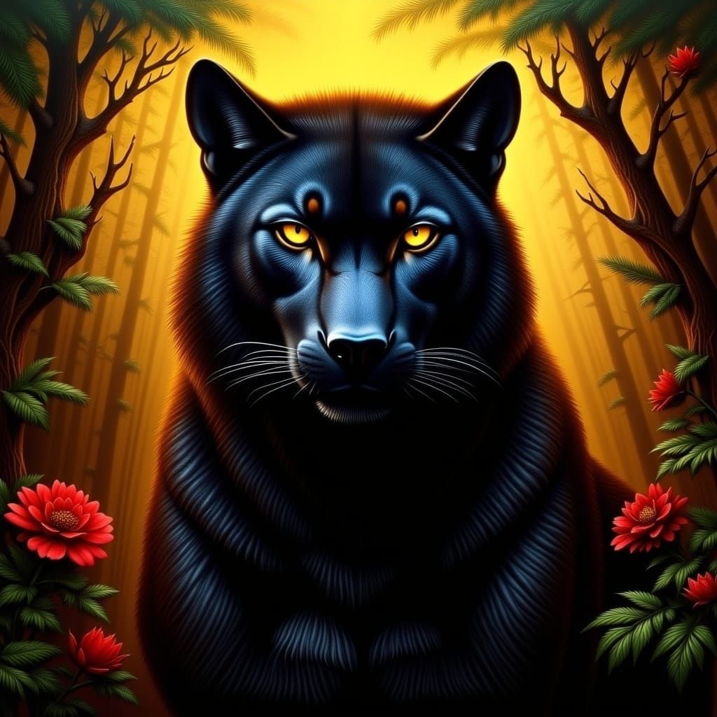 Majestic Black Panther in Jungle, Dramatic Lighting