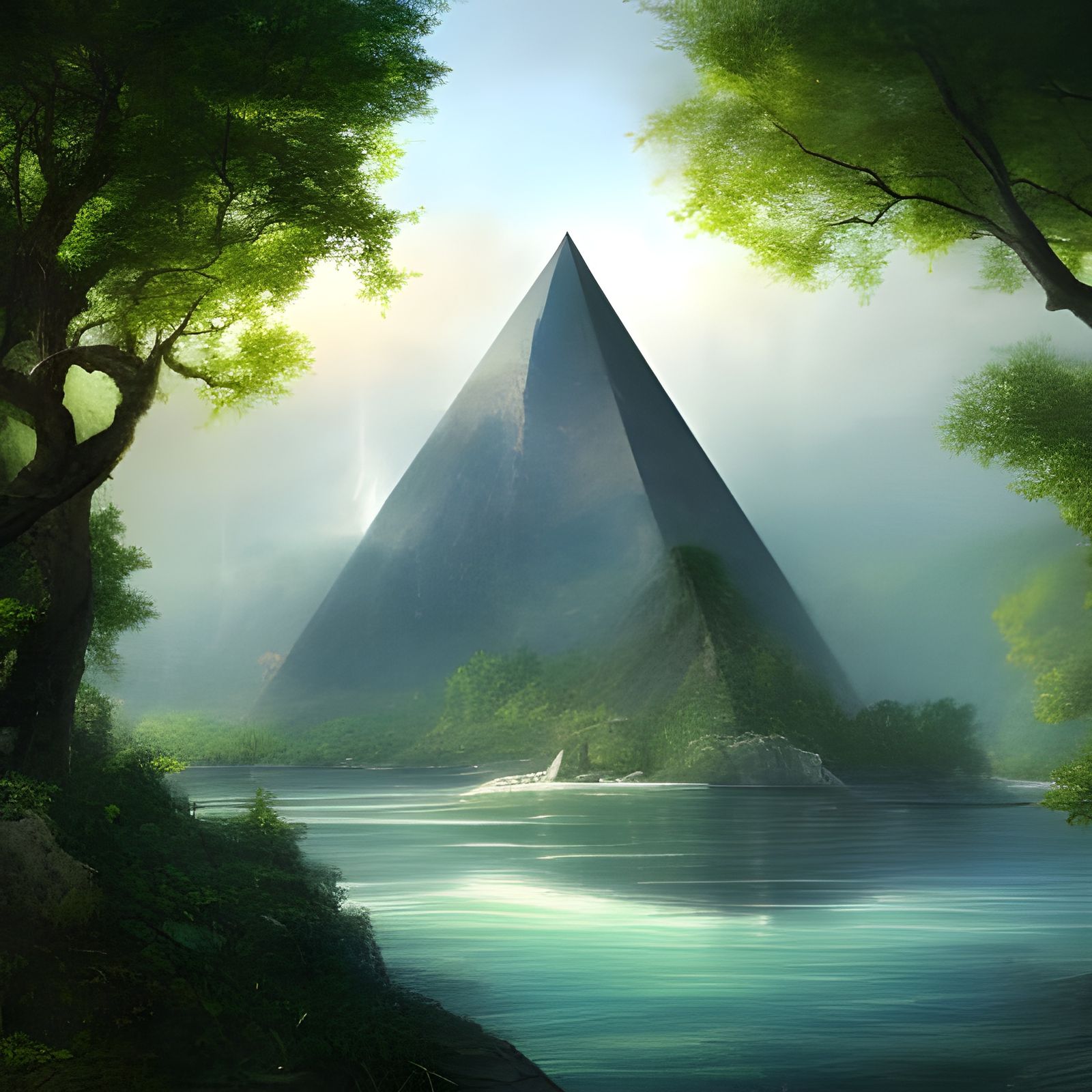 Glass Pyramid Oasis in Dark Fantasy Style
