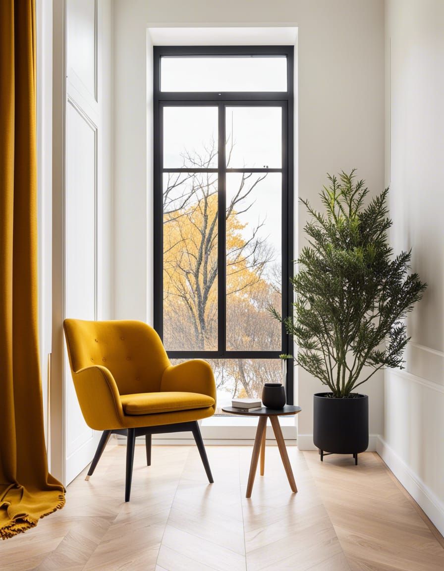 Minimalist Room with Mustard Armchair and Natural Light