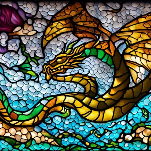 Stained Glass Dragon: Sharp Focus, Natural Lighting