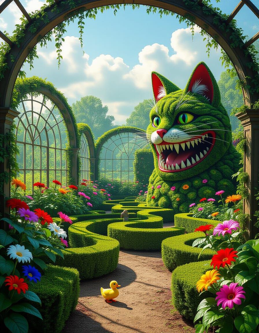 Eerie Overgrown Garden with Glowing Fungi and Strange Flower...