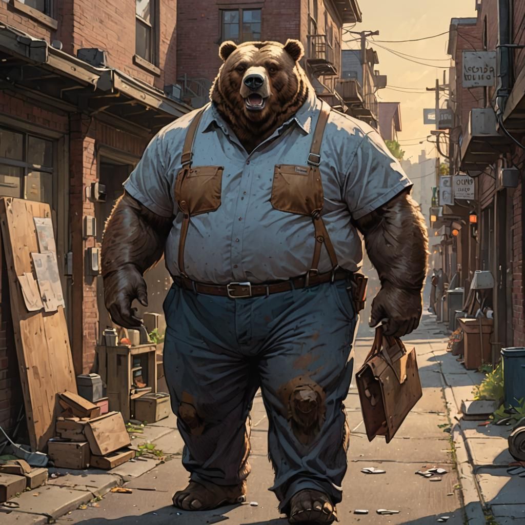 Relaxed Grizzly Bear Worker in Twilight Sketch