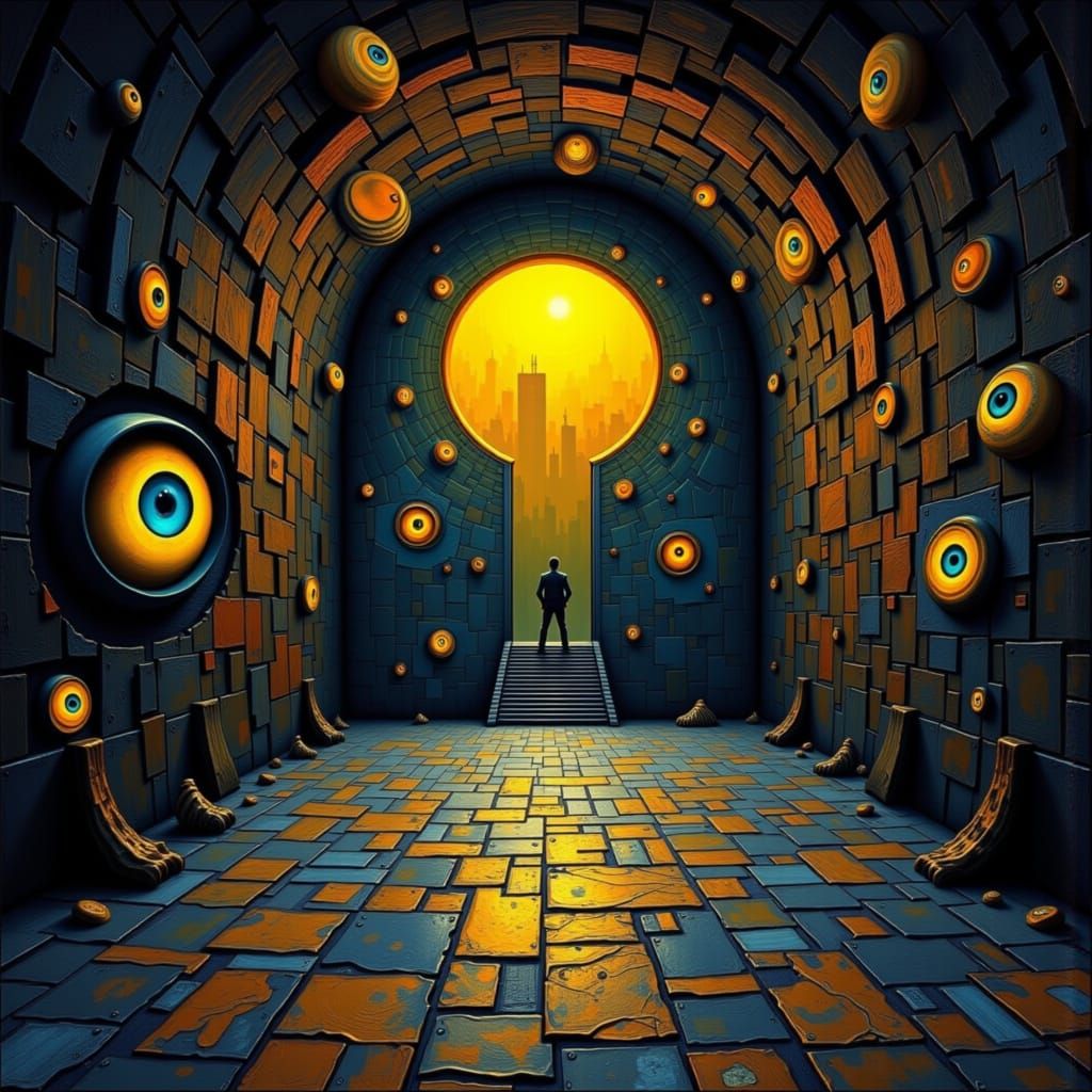 Surreal Chamber of Rotating Eyes as Impasto Painting