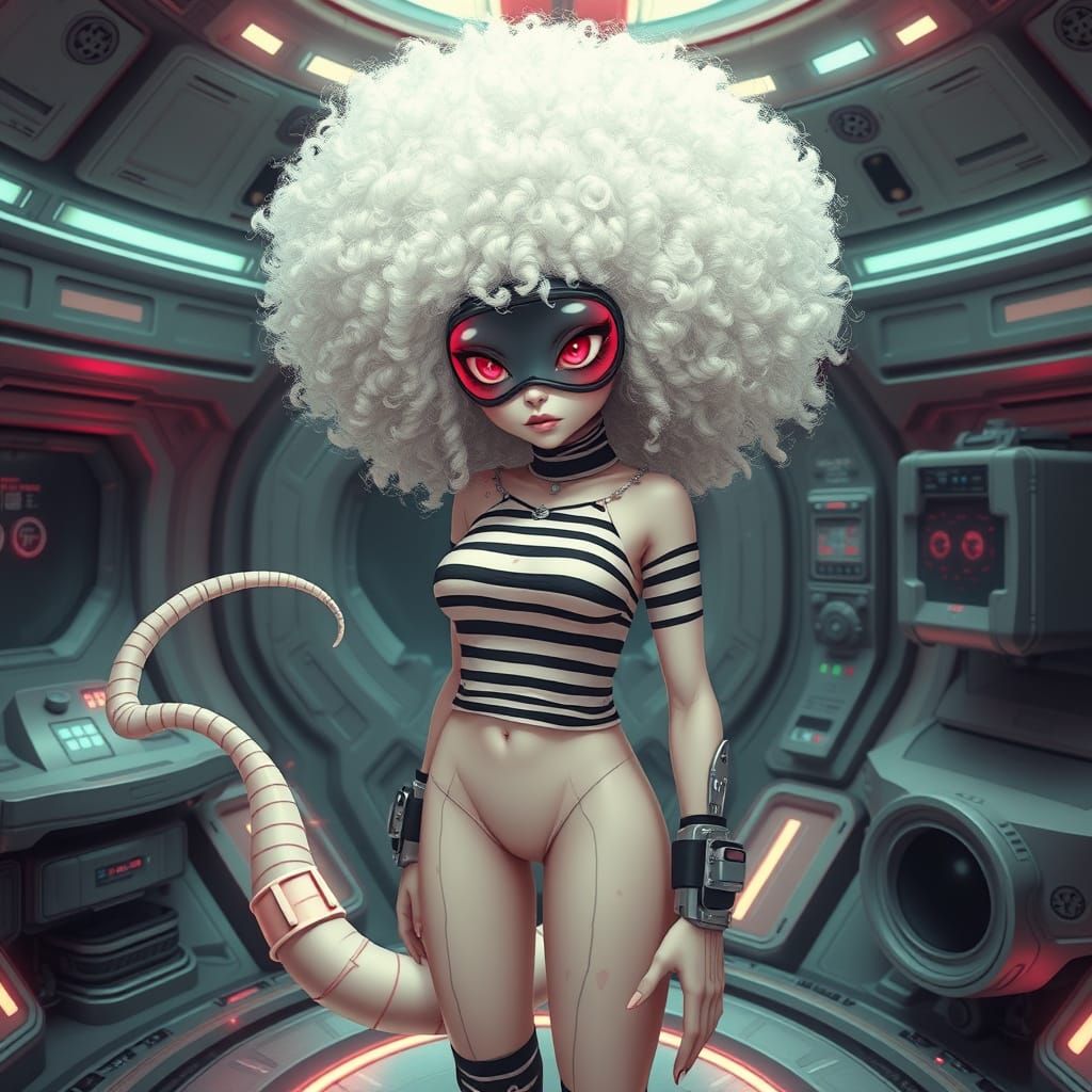 Anime Albino Prisoner in Futuristic Sci-Fi Scene