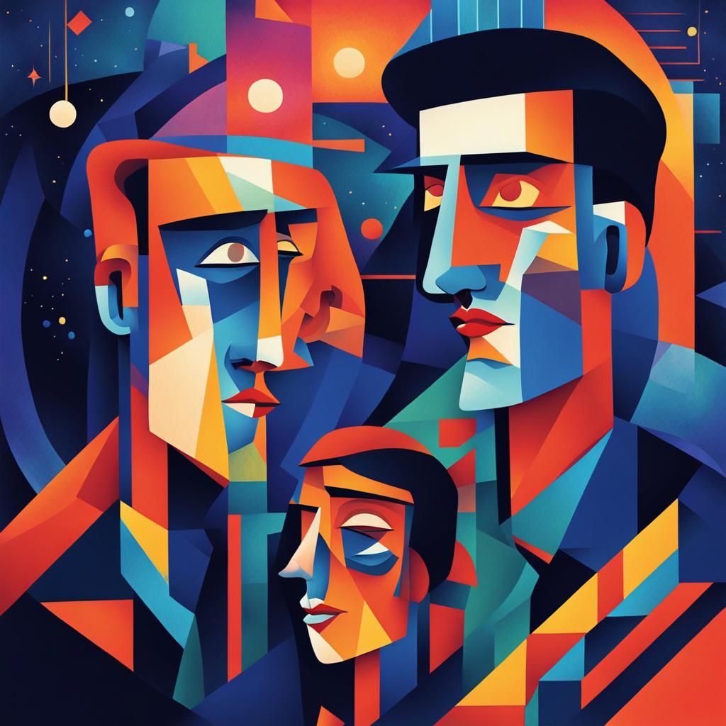 Geometric Fauvism: Friends Under Fading Stars