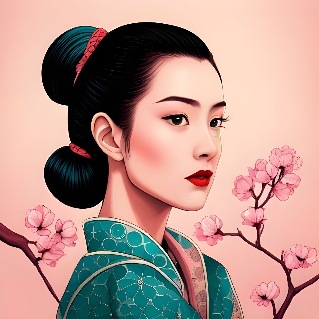 Japanese Girl Portrait with Cherry Blossoms
