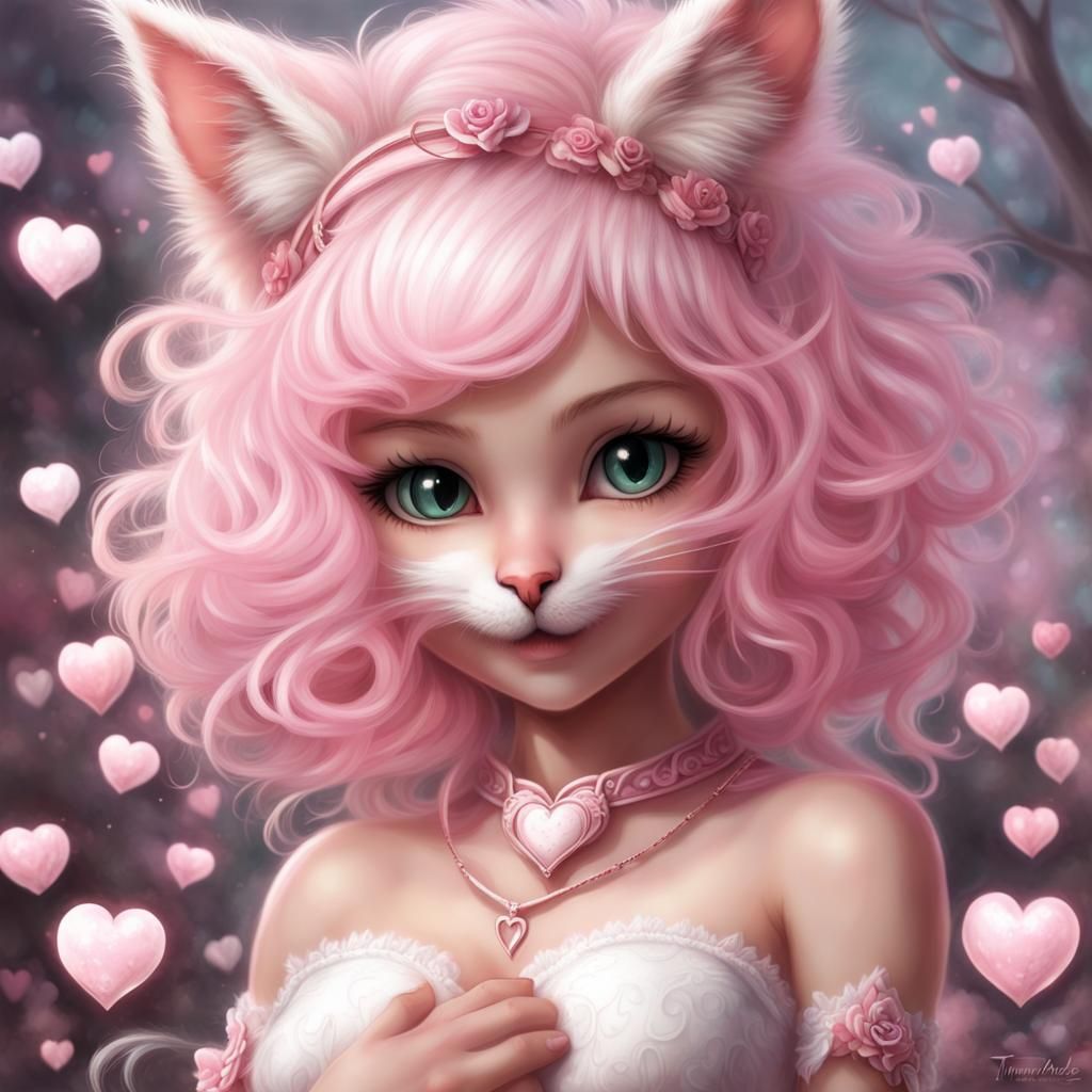 Fantasy Cat-Girl with Pixie Hair in Ethereal Style