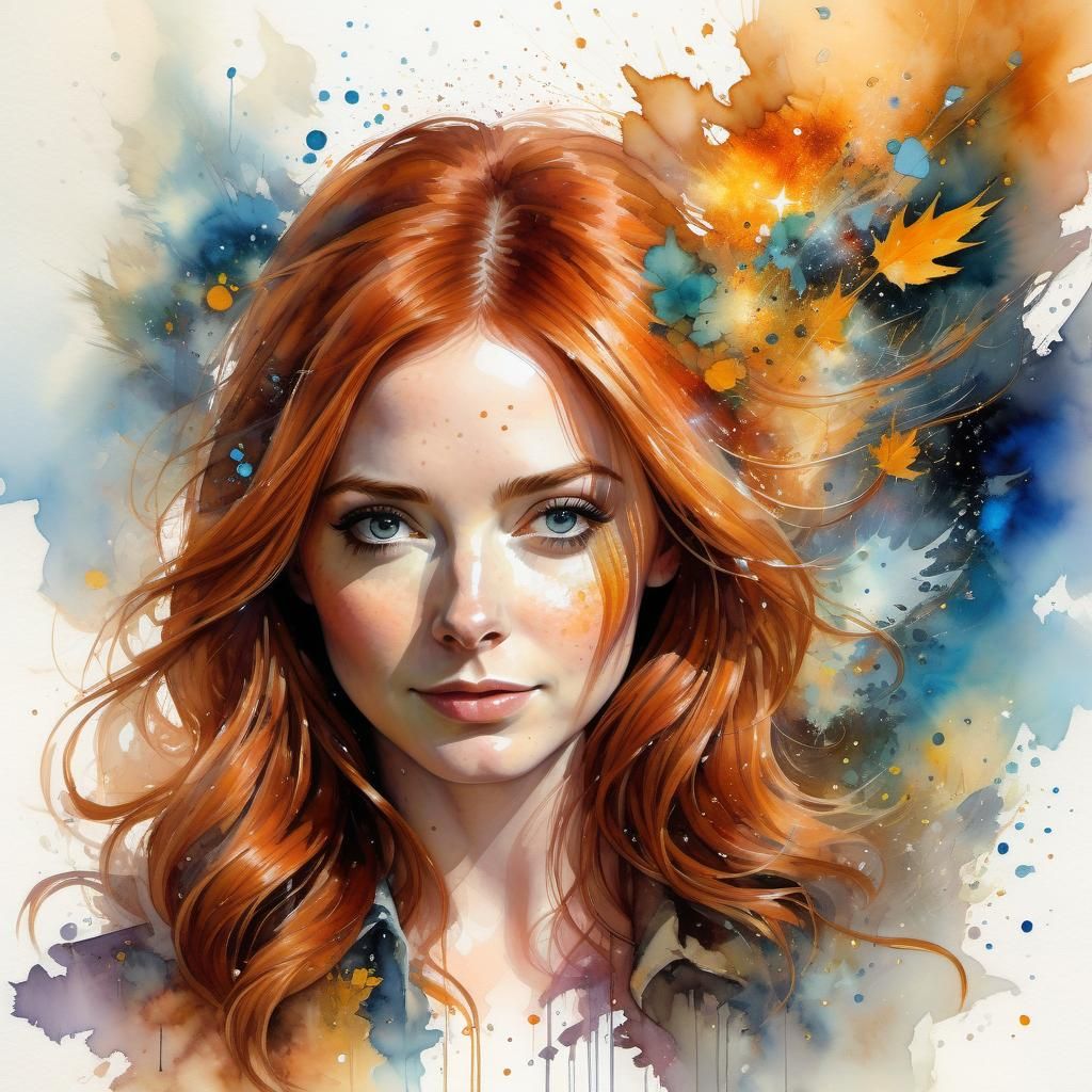 Watercolor Portrait in Timescape Art Style