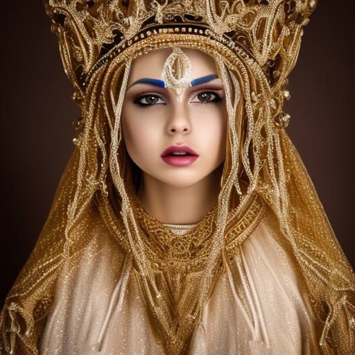 Cyberpunk Goddess in Intricate Dress and Crown