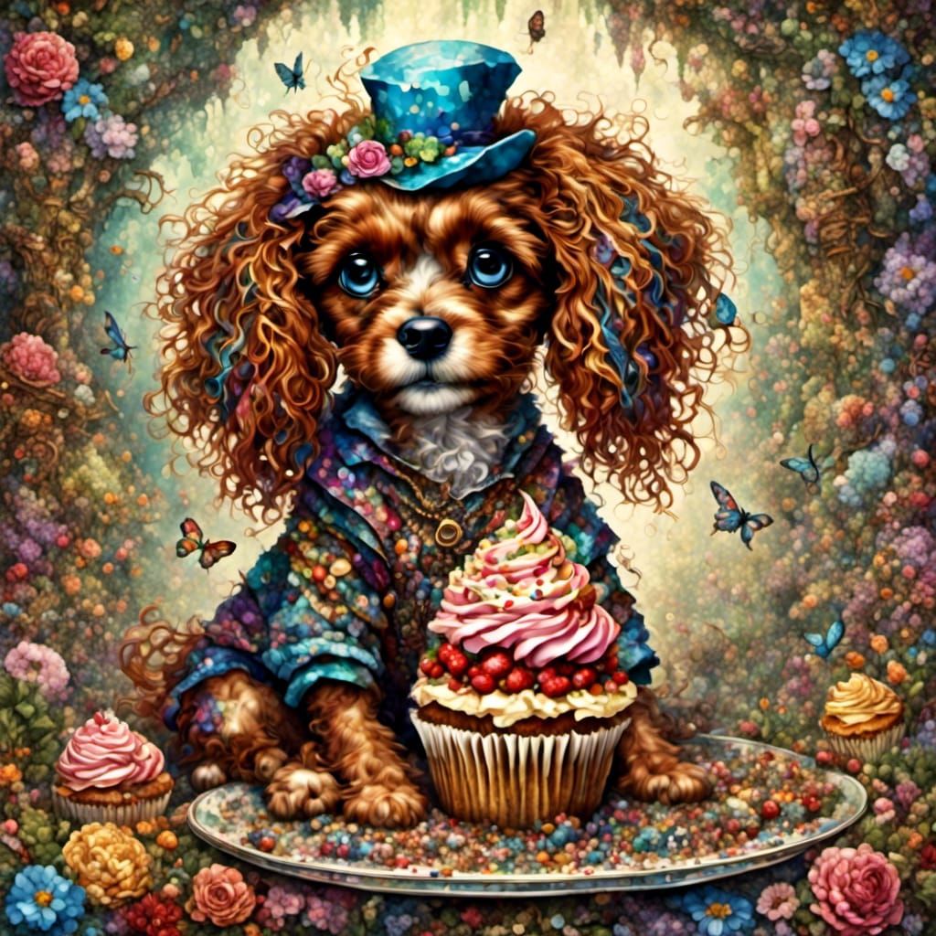 Irish Setter's Wonderland Cupcake: Anime-Inspired Hyperreali...