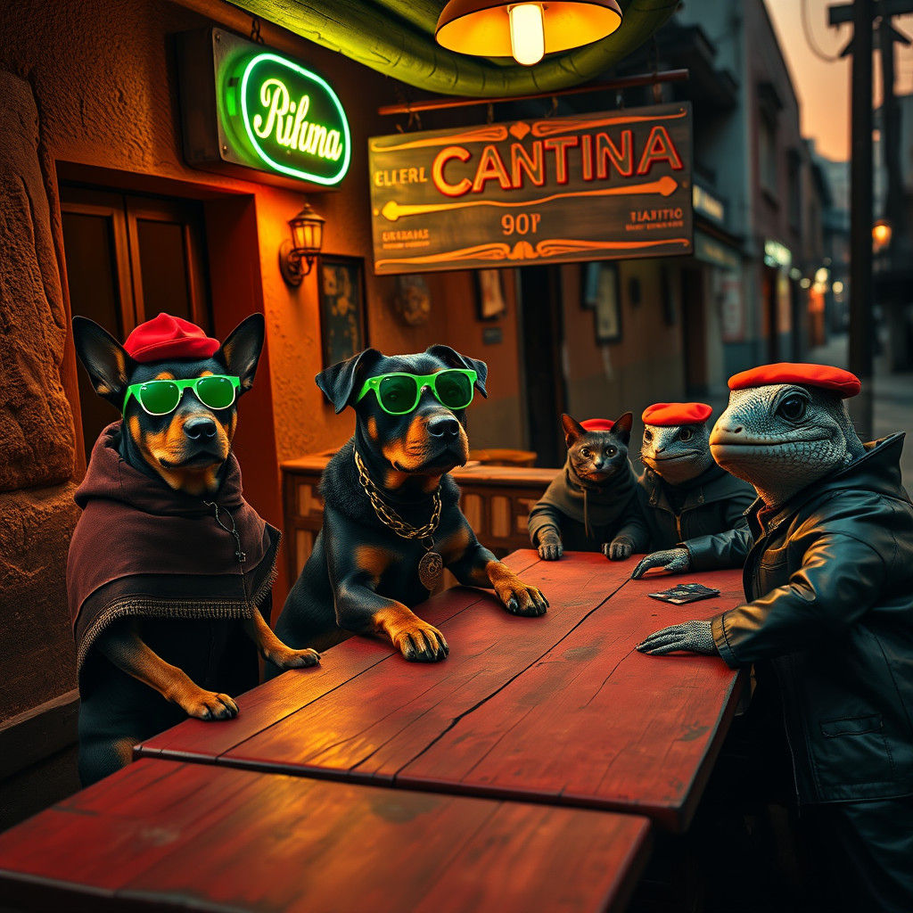 Mexican Rottweiler Plays Poker in Tijuana Cantina