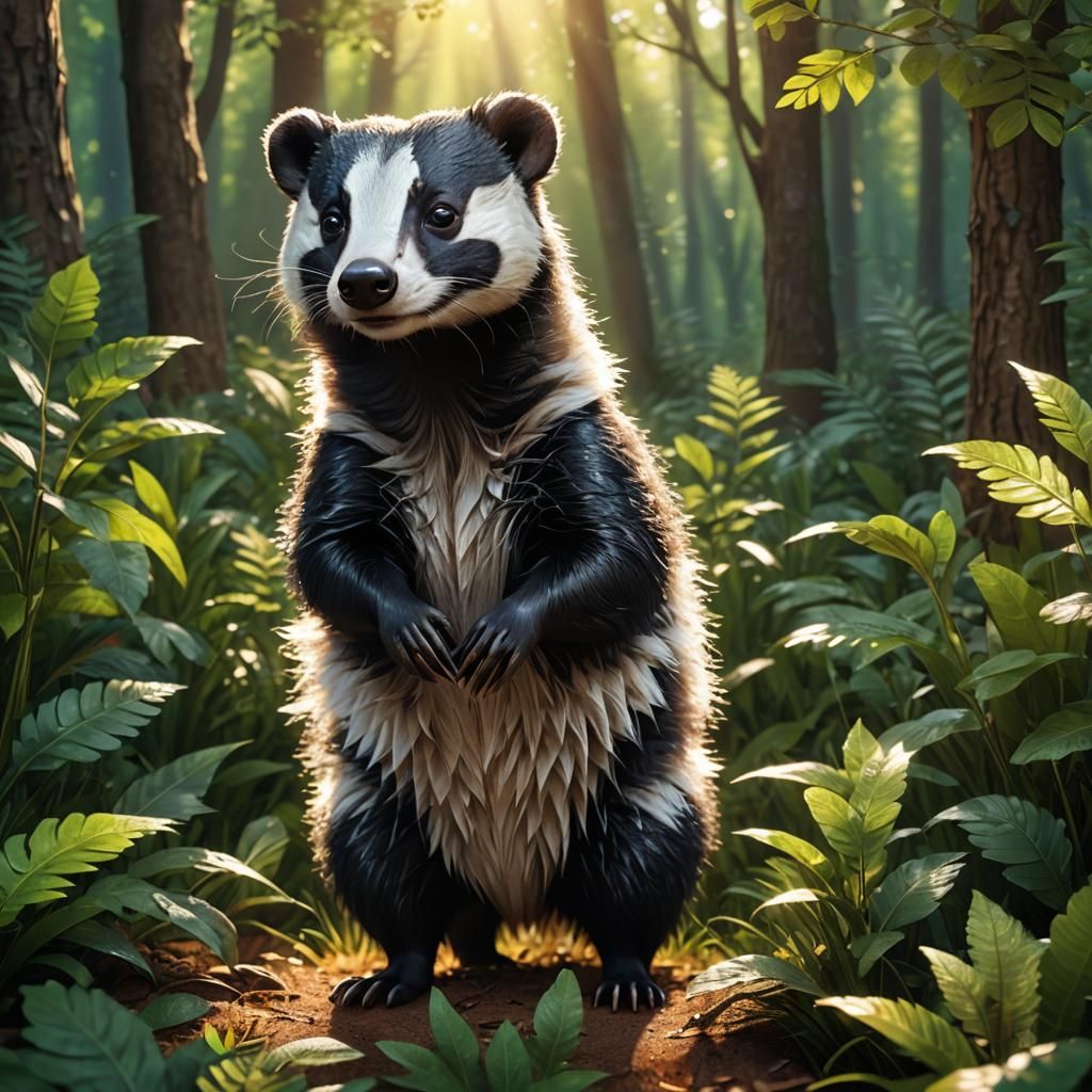 Cute Badger in Forest, 3D Digital Art