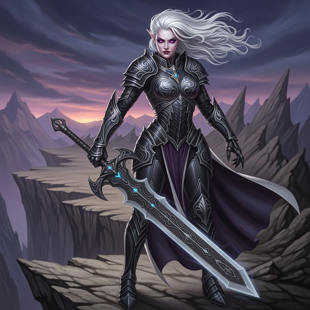 Albino Drow Warrior with Greatsword in Dark Fantasy Style