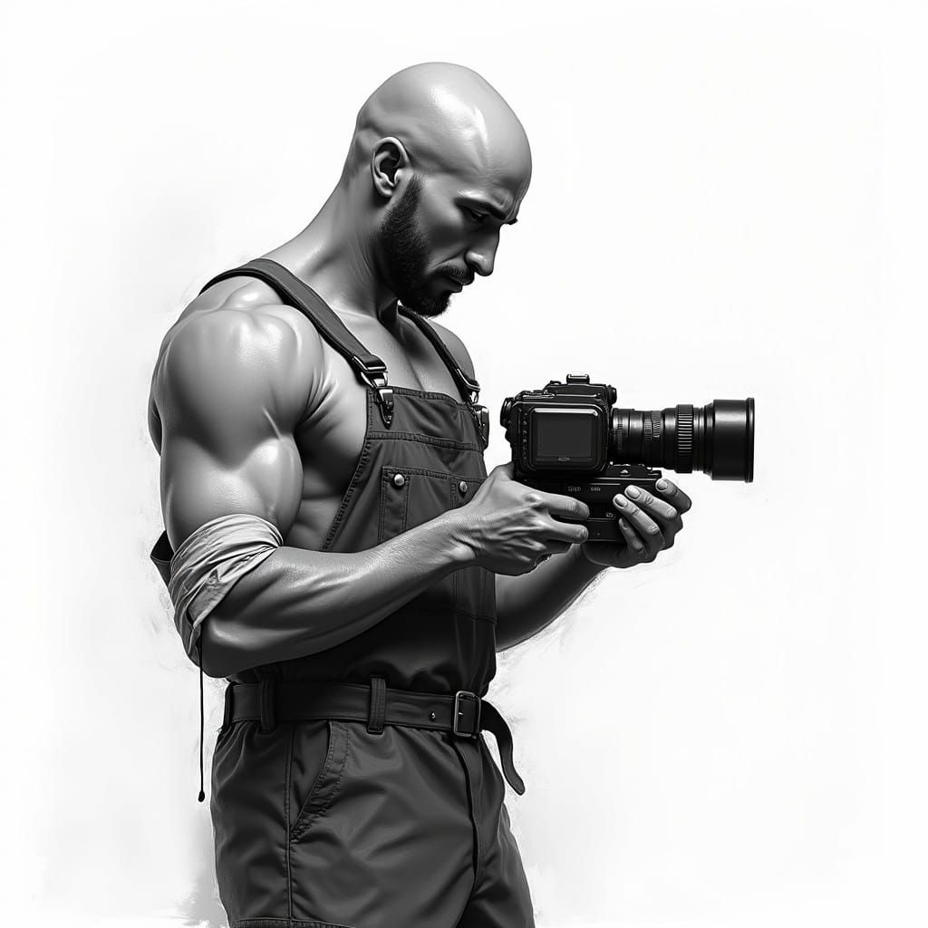 Rugged Cuban Artist in Monochrome Kinetic Sketch Style