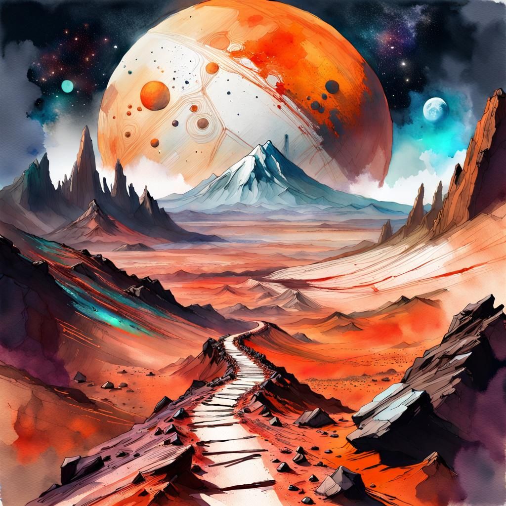 Martian Path Digital Watercolor Illustration
