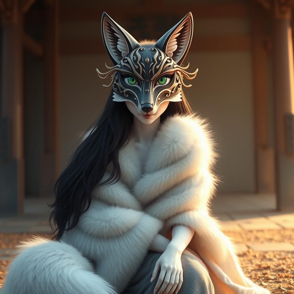 Kitsune Woman at Shinto Shrine in Digital Art