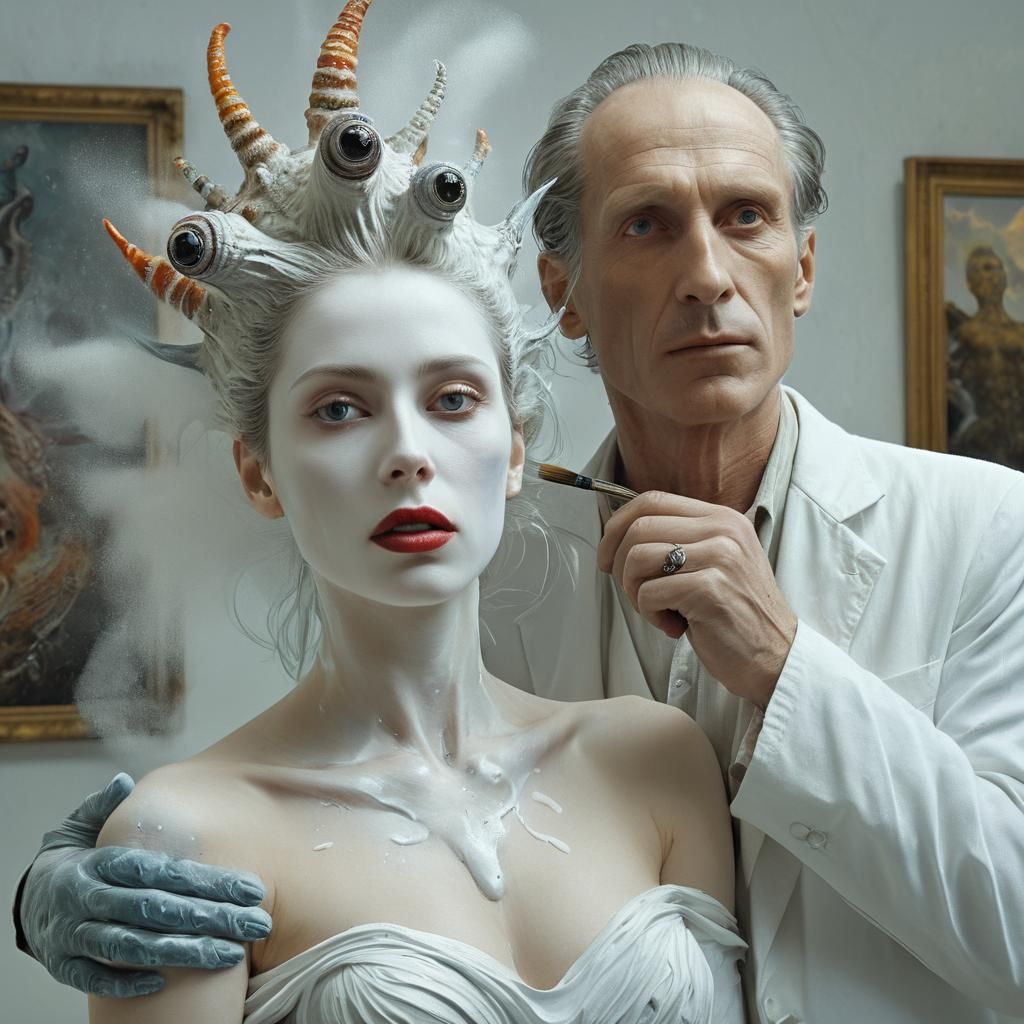 Surreal Exotic Portrait in a White Laboratory