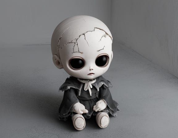 Creepy Chibi Doll in Low-Poly Art Style