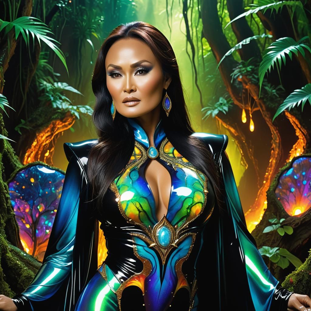 Luminescent Jungle Goddess in Psychedelic Art
