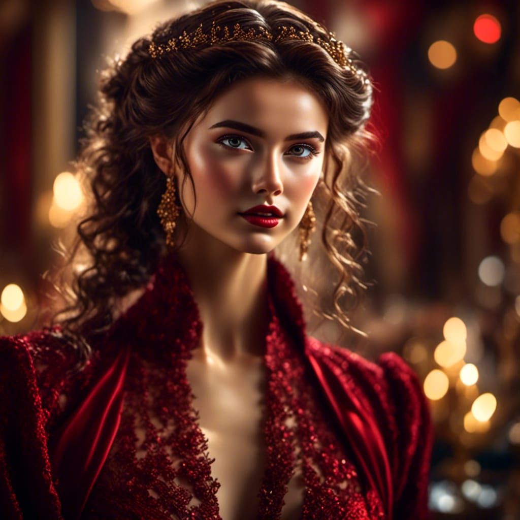 Teen in Red Gown with Gold Accessories