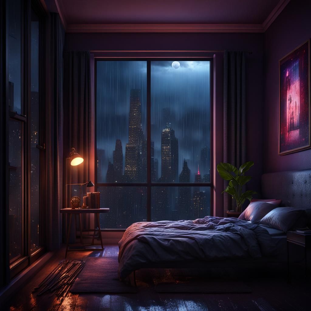Rainy Night Cityscape View in Digital Art