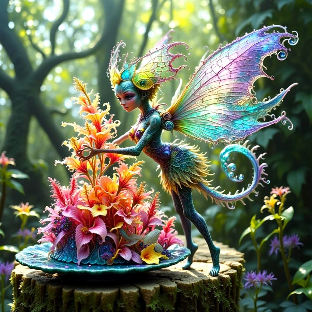 Fairy Creature Holds Spoon Beside Giant Flower-Shaped Jelly ...