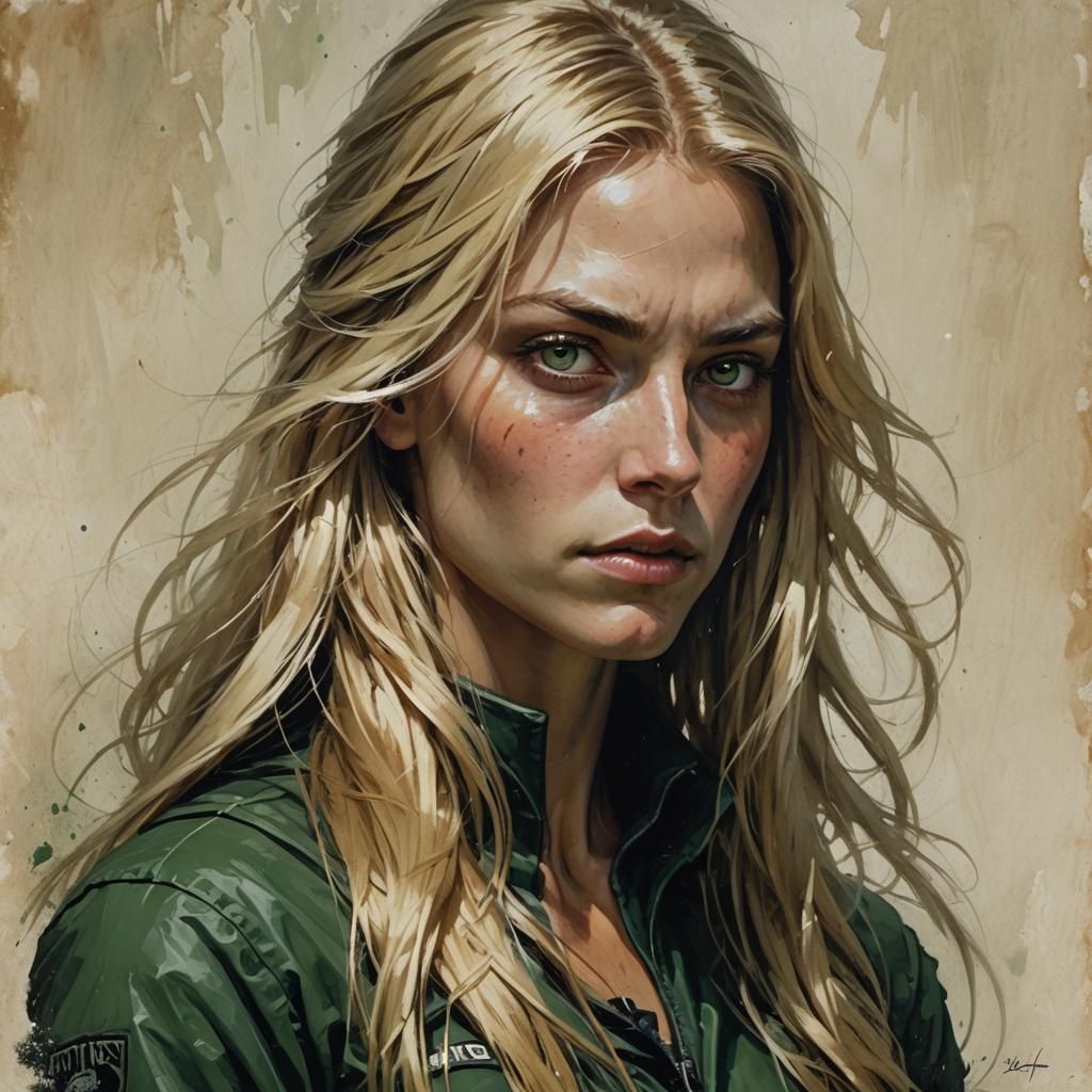 Sinister Blonde Woman with Green Eyes