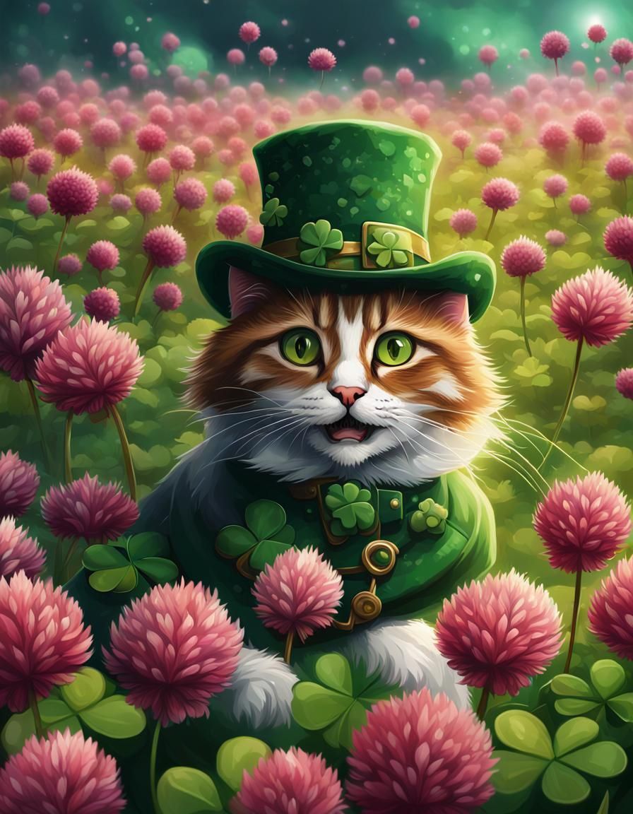 Cat in Clover: An 8K Oil Painting