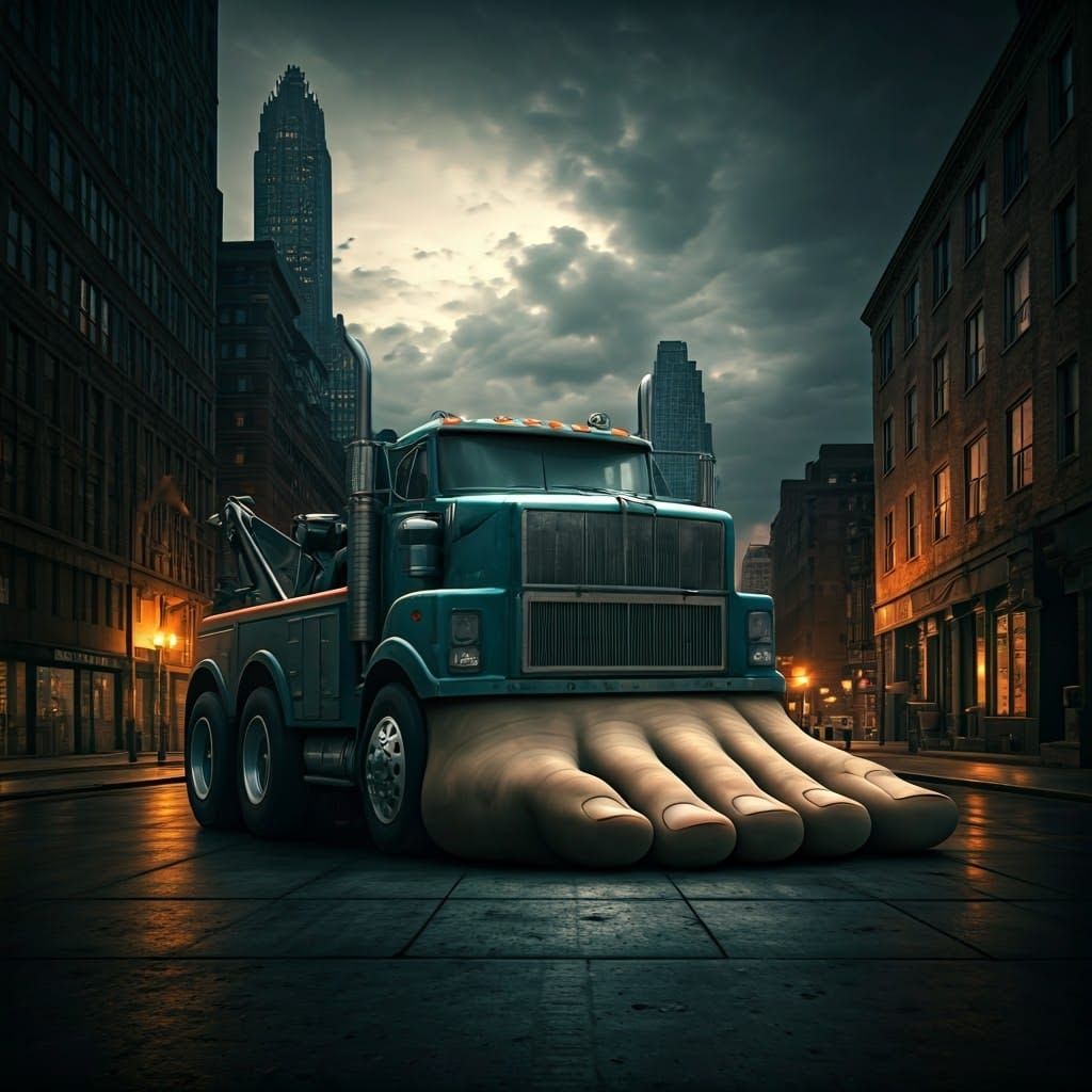 Surreal Toe Truck in Urban Setting, 8K