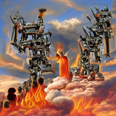 Robotic Machines Worship Fire Deity in the Sky