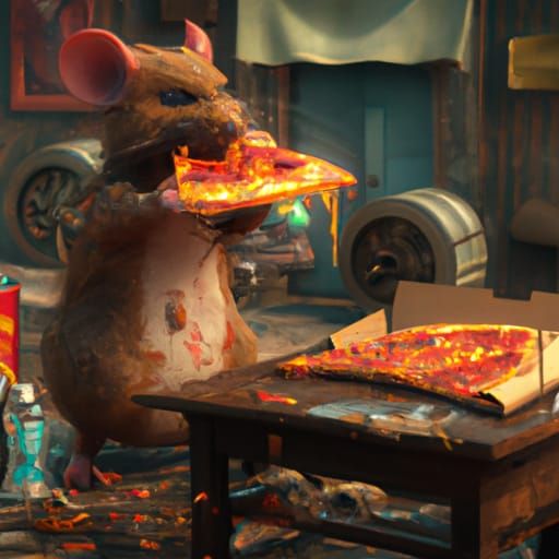 Rat Enjoying Pizza: Detailed Matte Painting