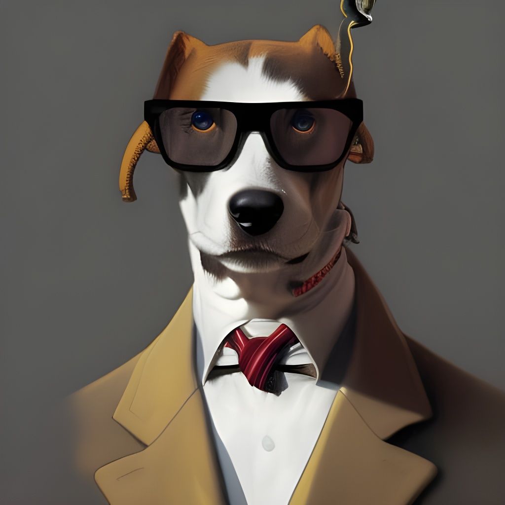 Dog Smoking Cigarette in Formal Wear, Detailed Portrait