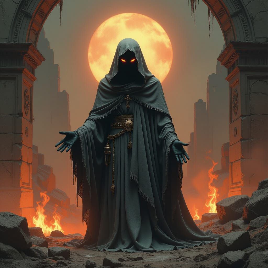 Ethereal Flea Ghost in Hellish Underworld, Dark Fantasy Art