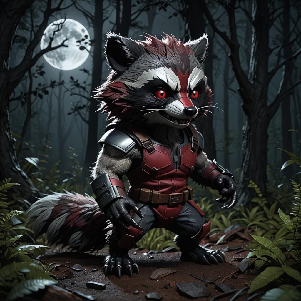 Scary cute Rocket Racoon