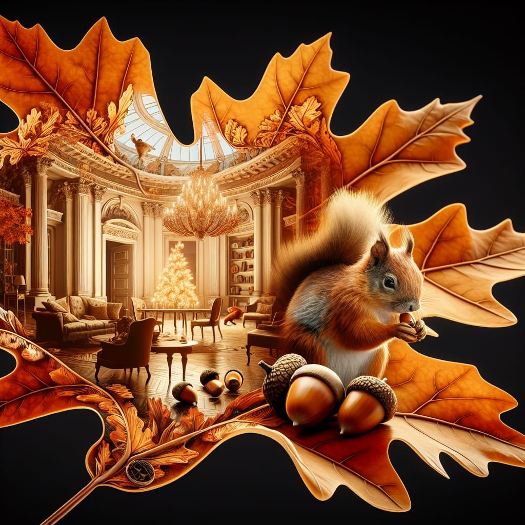 Autumn Faience Vision of Oak Leaf and Squirrel