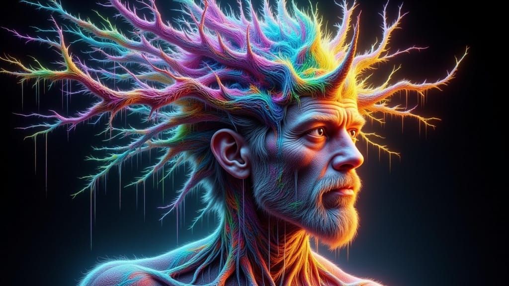 Fractal Faced Man: X-Ray Art in Biomechanical Dreamscape