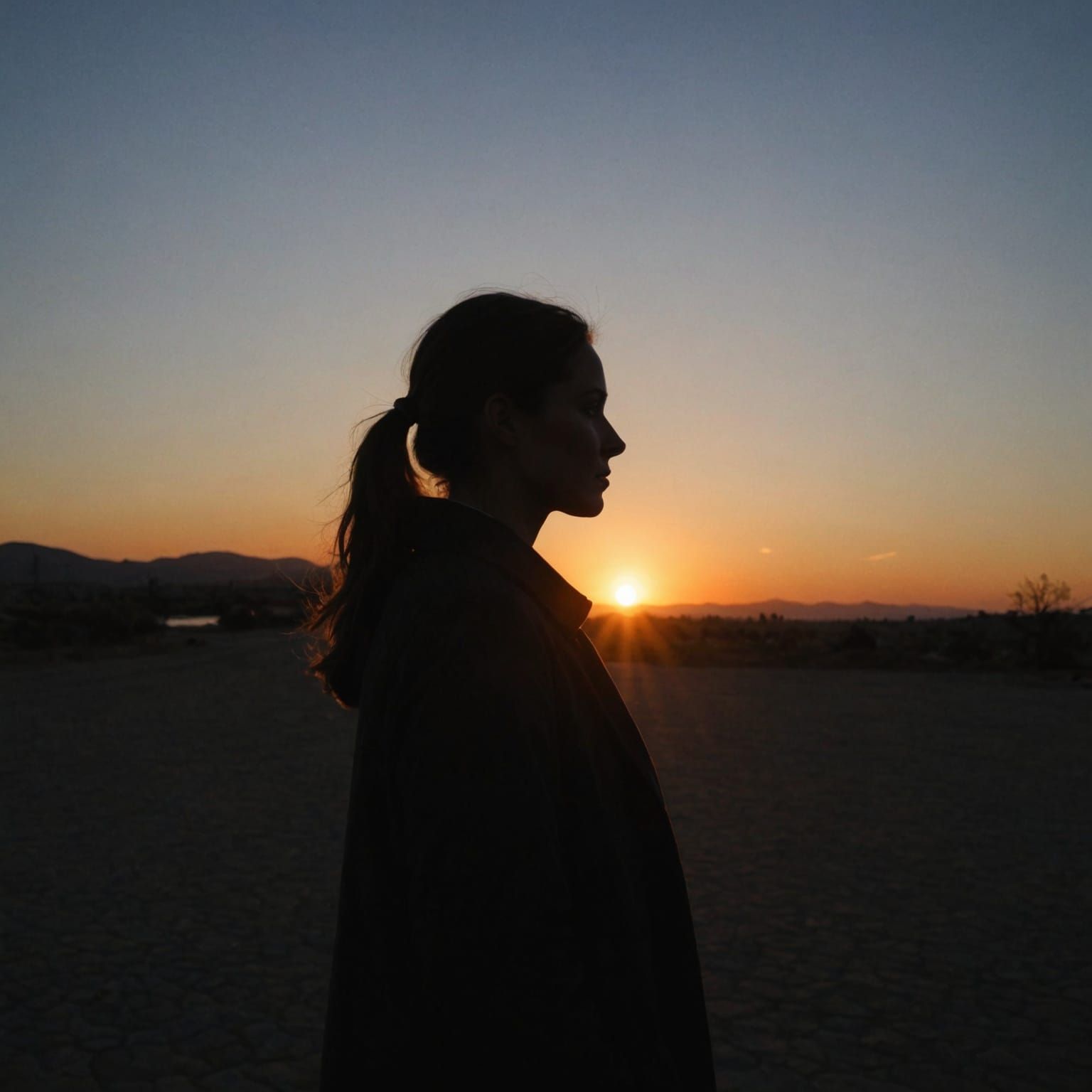 Woman's Silhouette Gazing at Colorful Sunset