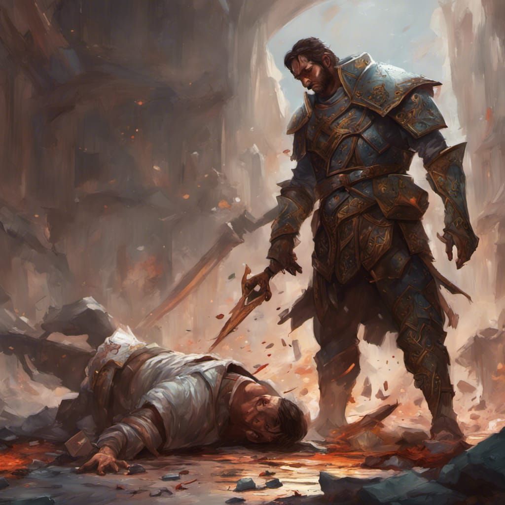 Victorious Battle-Scarred Cleric: Hyperrealistic Concept Art