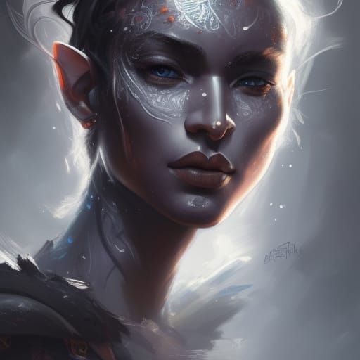 Drow Elf Warrior Portrait in Hyperdetailed Style