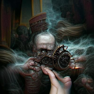Sinister Witchcraft Scene with Steampunk Engine