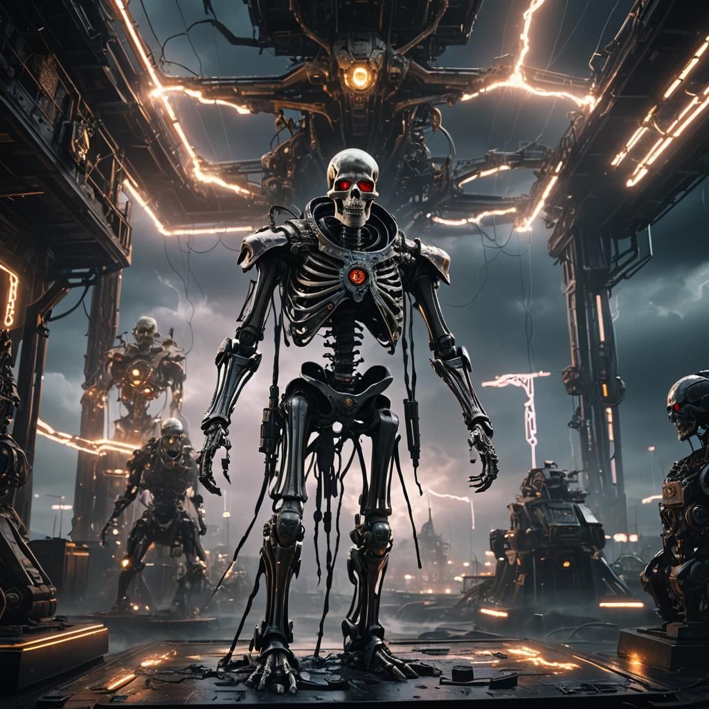 Sci-Fi Skeleton Wizard on Metallic Platform