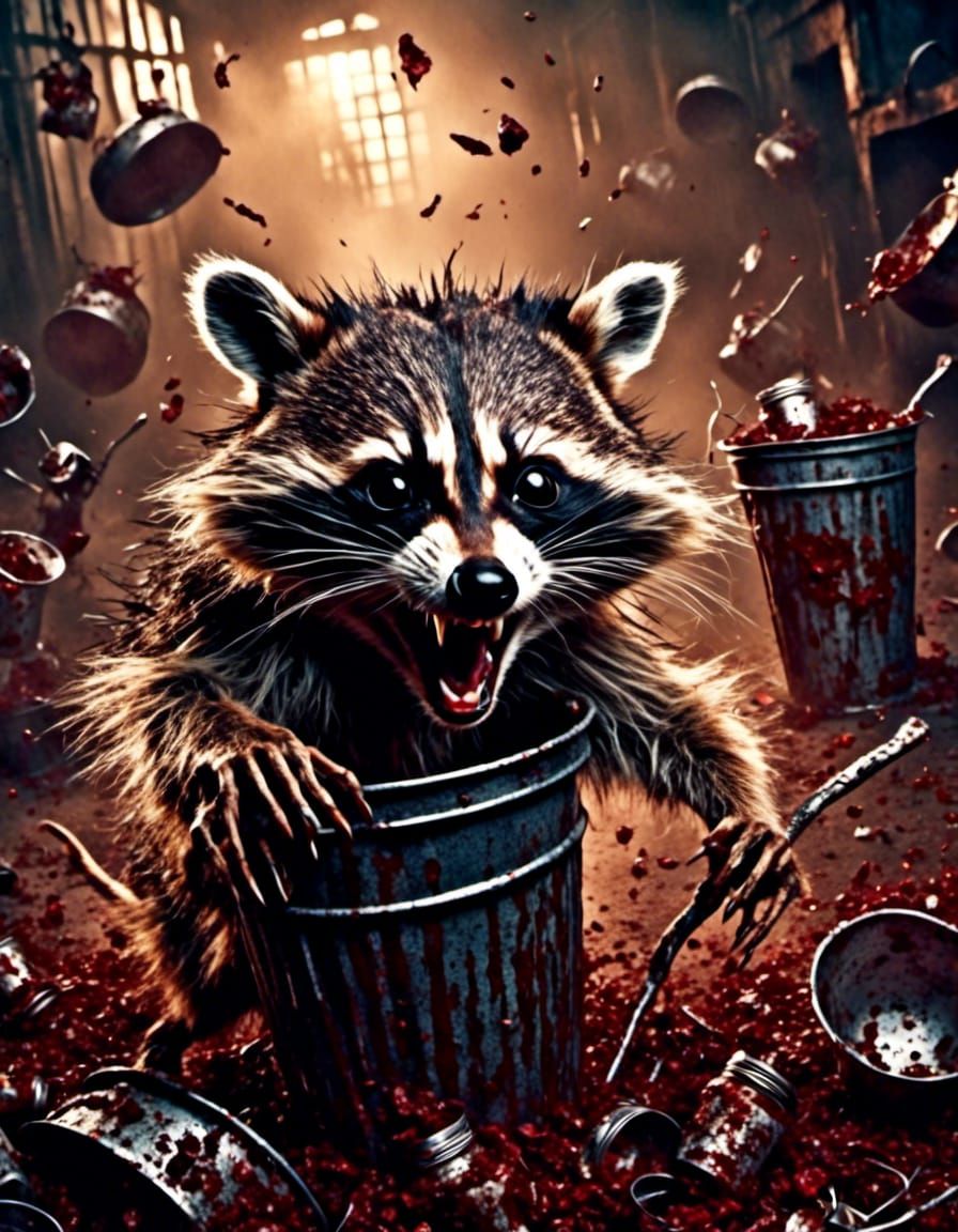 Furious Raccoon Attack: Detailed Wildlife Scene
