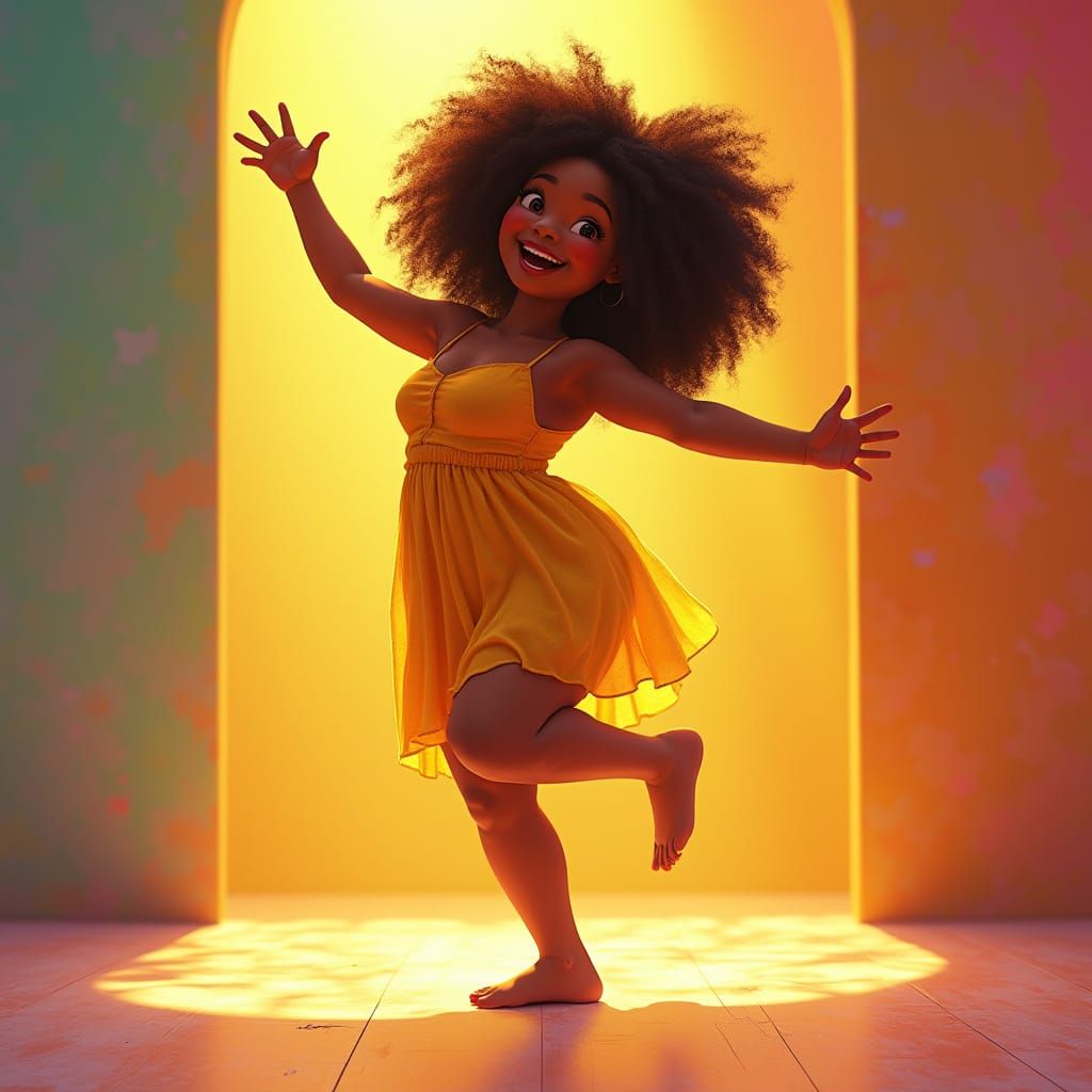Joyful Black Teen Dances in Vibrant Studio Setting