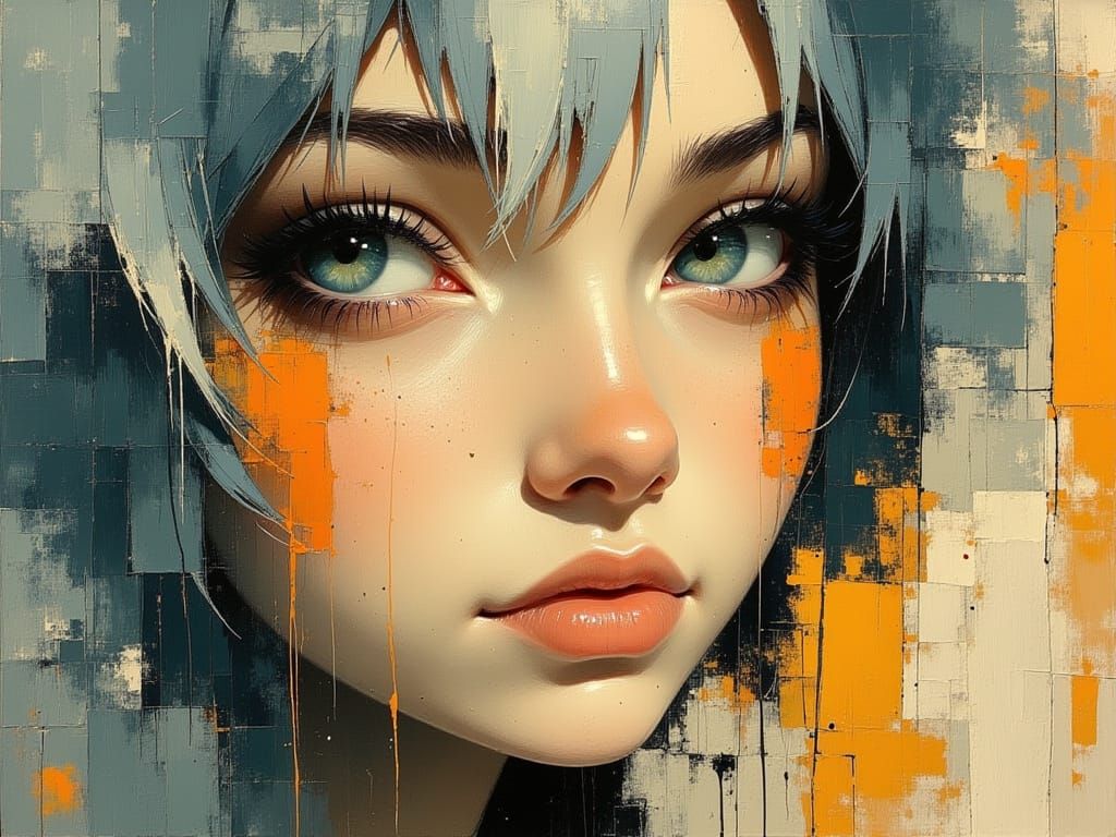 Dynamic Portrait with Olive Eyes and Ruby Accents