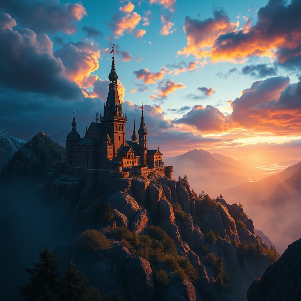 Ethereal Fantasy Landscape in Vivid Cerulean and Gold