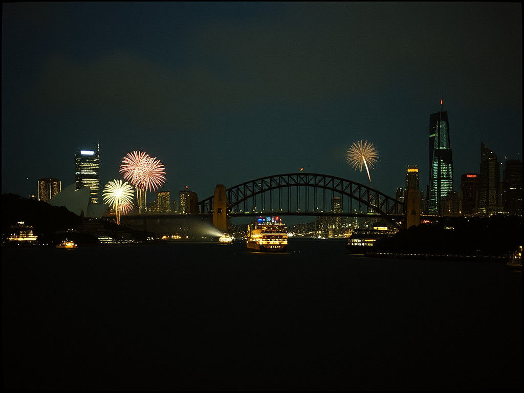 Sydney Harbour Bridge Fireworks in Cinematic Style